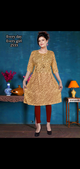 Fancy kurti with less and button printed long ghera xl full seleves  uploaded by Radha Creation , Maira sales for Readymade items on 5/26/2023