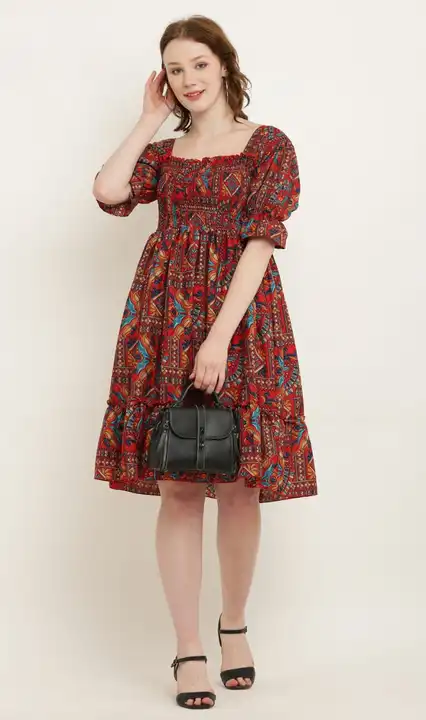 Trendy jaipuri printed Knee length Dress For Women/Girls.  uploaded by business on 5/26/2023
