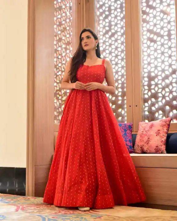 Flaunt your royal self as you carry yourself in this rich long flared red ♥️ dress* uploaded by khan wholeseller on 5/27/2023