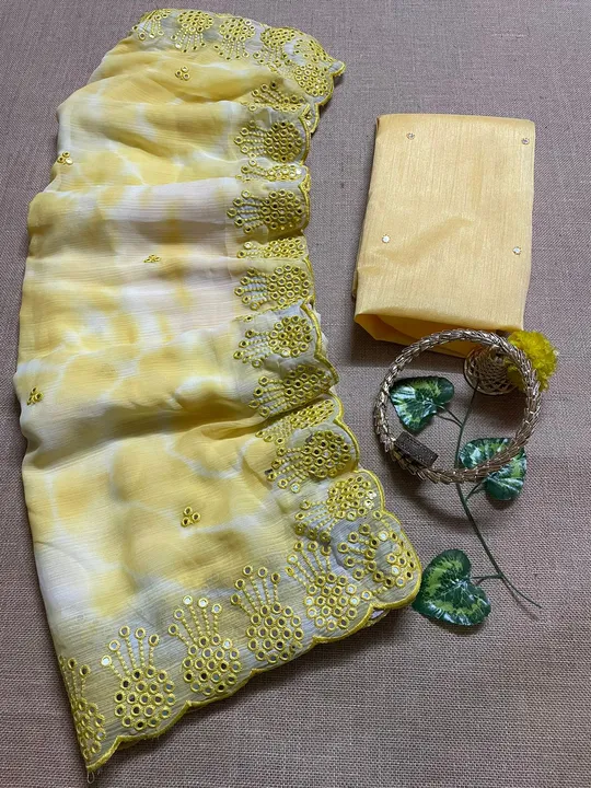 Shibori Print Embroidery Border Saree uploaded by Vedi Tex on 5/27/2023