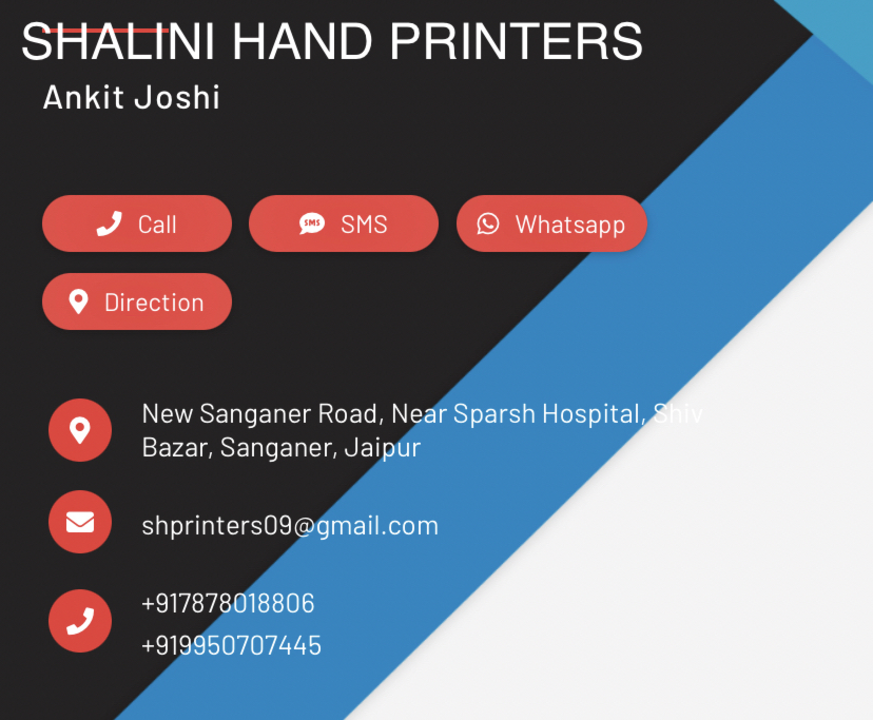 Visiting card store images of SHALINI HAND PRINTERS
