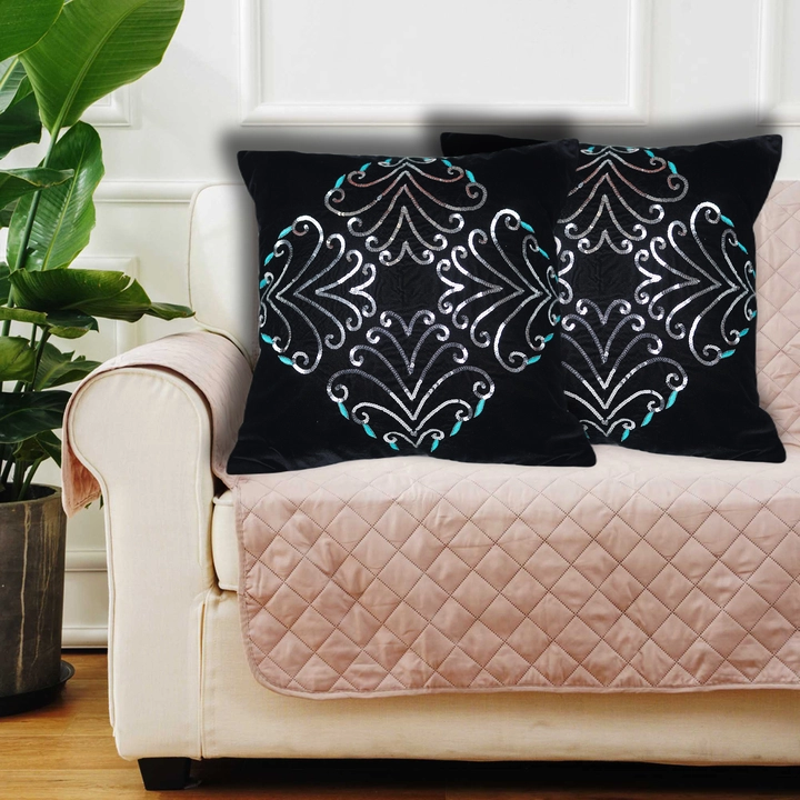 Sequins velvet Black floral decorative embroidery cushion cover  uploaded by business on 5/27/2023
