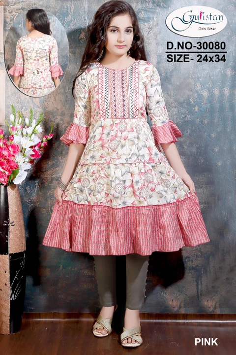 Rayon cotton print kurti with fancy Ambrodry work uploaded by Gulistan Girls Wear on 5/27/2023