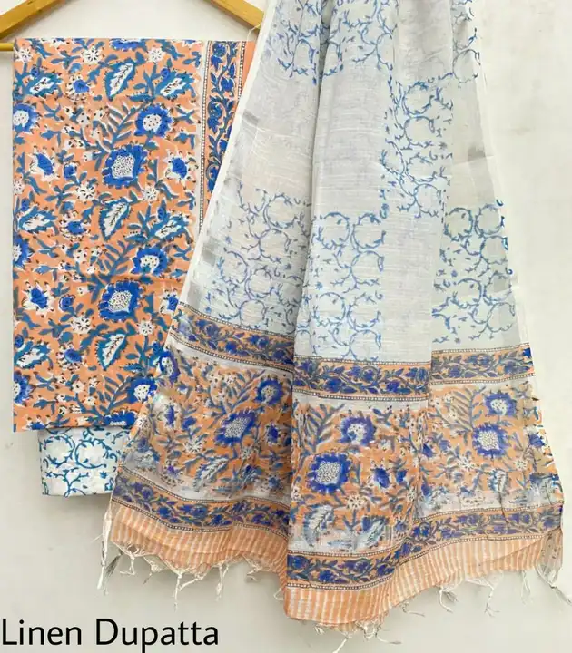 *New Arrivals🍁🍁*
*Hand Block Printed Cotton suit sets with cotton linen dupatta*
*2.5 metres Top*
 uploaded by Saiba hand block on 5/27/2023