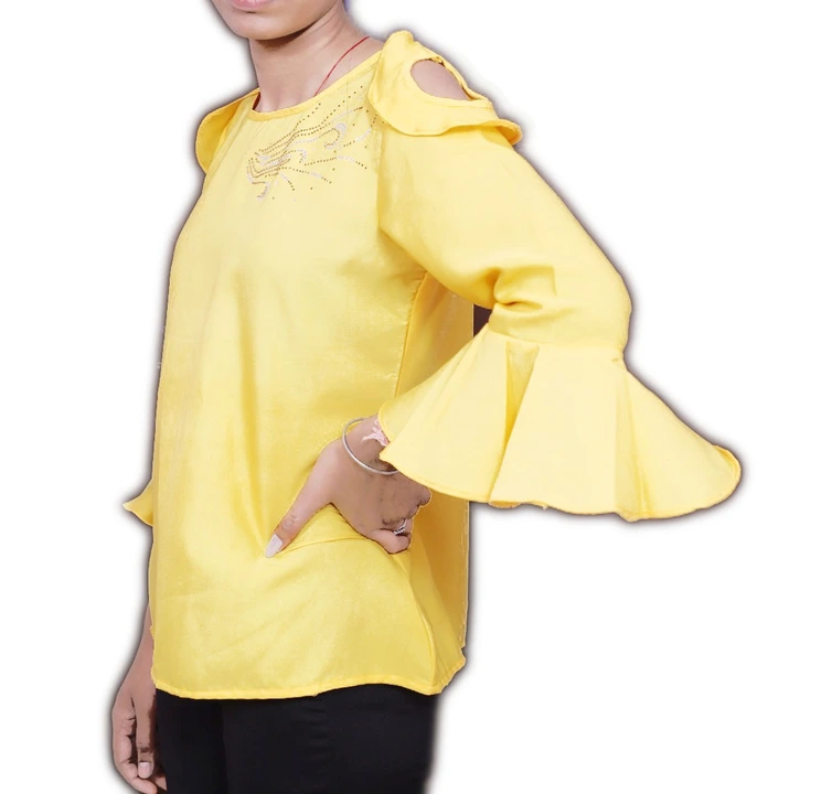 Crepe top with off shoulded frill as well as bell sleeve uploaded by Shri man singh export on 5/27/2023
