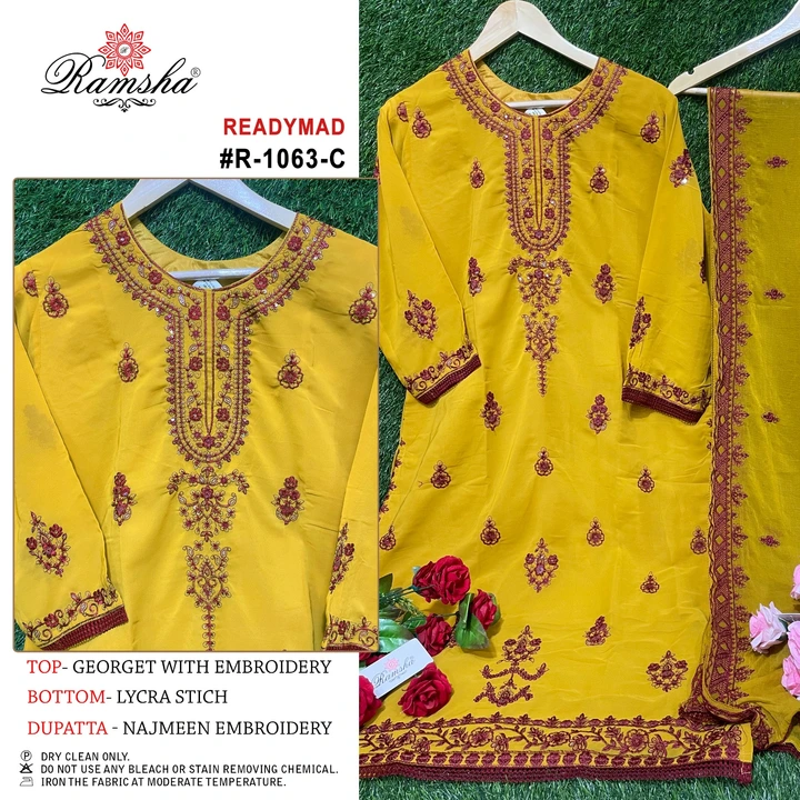 *RAMSHA..PRESENT*
*READYMADE*
*🌻R-1063 nx🌻*

RATE : - *1350₹*

FABRICS DETAIL:-
TOP:- *GEORGET EMB uploaded by Fashion Textile  on 5/27/2023