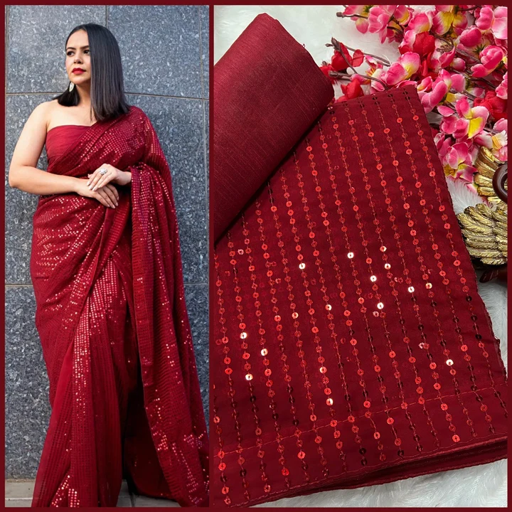 Post image 👇 PRODUCT DETAILS 👇

DESIGN NO. : VP- 0024

⭕SAREE FAB. : Heavy soft Georgette
⭕ WORK : Beautiful Sequance Work 
⭕ BLOUSE- Heavy soft Cotton Silk 
😍The beautiful Sequin Work body comes with Siroski  borders and is elevated with the use of intricate embroidery work to recreate the moment of extravagance inspired by our royal past.
🚨BE AWARE FROM COPY PRODUCT 🚨
💃BOOK YOUR ORDER FAST