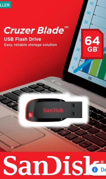 Sandisk cruzer blade pendrive 64GB uploaded by business on 5/28/2023