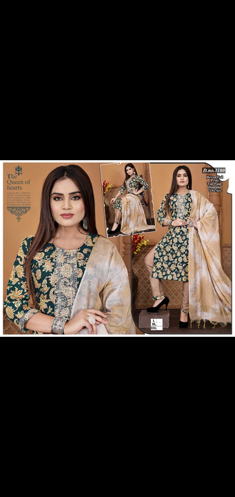 3 pcs dupatta sets fancy work designer heavy pant with kurti and dupatta sets  uploaded by Radha Creation , Maira sales for Readymade items on 5/28/2023