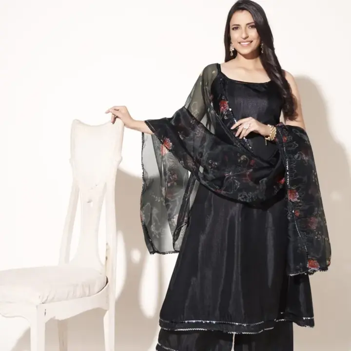 Trendy Organza Dupatta with A-Line Kurti attached  uploaded by Hitanshi creations on 5/28/2023