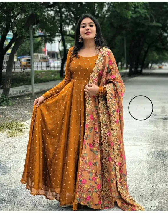 georgette maxi Dress with finely curated digital Embroidery Dupatta uploaded by business on 5/28/2023