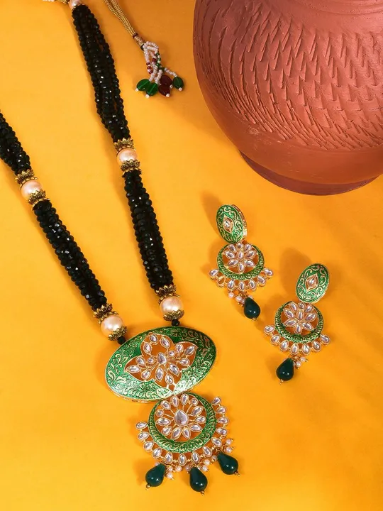 Kundan and meenakari long necklace set uploaded by business on 5/28/2023