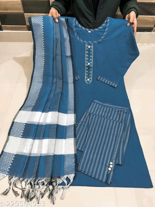 Multi Colour + lining frill design Women Cotton Kurtis Pant Dupatta Set
Name: Multi Colour + lining  uploaded by Kavita fashion on 5/28/2023