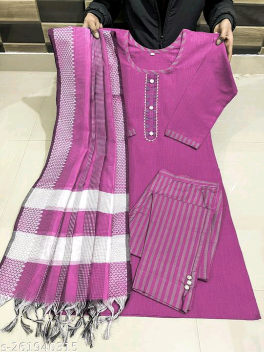 Multi Colour + lining frill design Women Cotton Kurtis Pant Dupatta Set
Name: Multi Colour + lining  uploaded by Kavita fashion on 5/28/2023