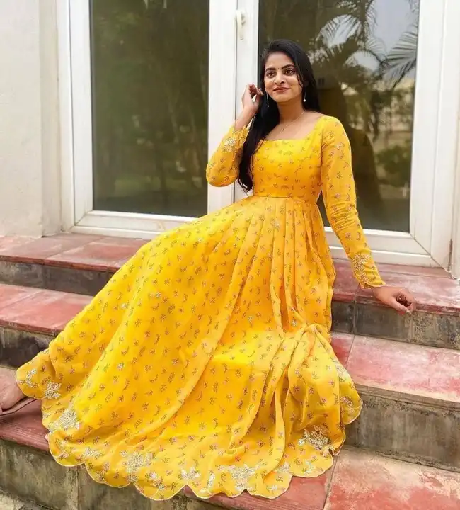 Printed Yellow Georgette Dress uploaded by Laltika on 5/29/2023