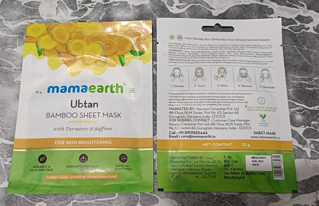 MAMAEARTH UBTAN SHEET MASK & MANY OTHER FLAV (MRP 149) uploaded by MK TRADERS on 5/29/2023