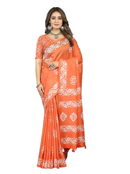 Beautiful Orange Color Chanderi cotton Sarees with blouse  uploaded by DUDHAT Impax on 5/29/2023