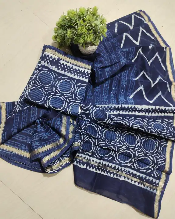 Handblock fancy Indigo print chanderi dress👗 material uploaded by Virasat handloom chanderi on 5/29/2023