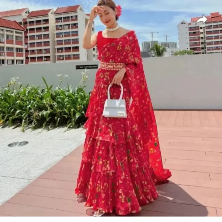 Layered gorgette lehnga  uploaded by business on 5/29/2023