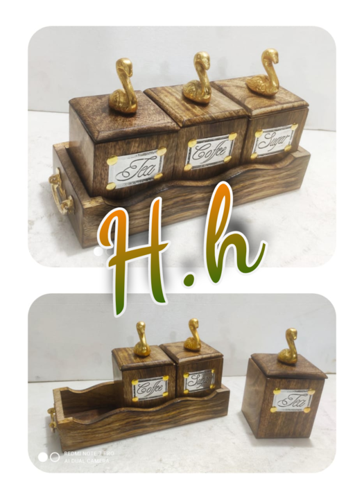 Wooden Jars with Tray ( Tea / Sugar / Coffee) uploaded by Hina Handicrafts on 3/11/2021