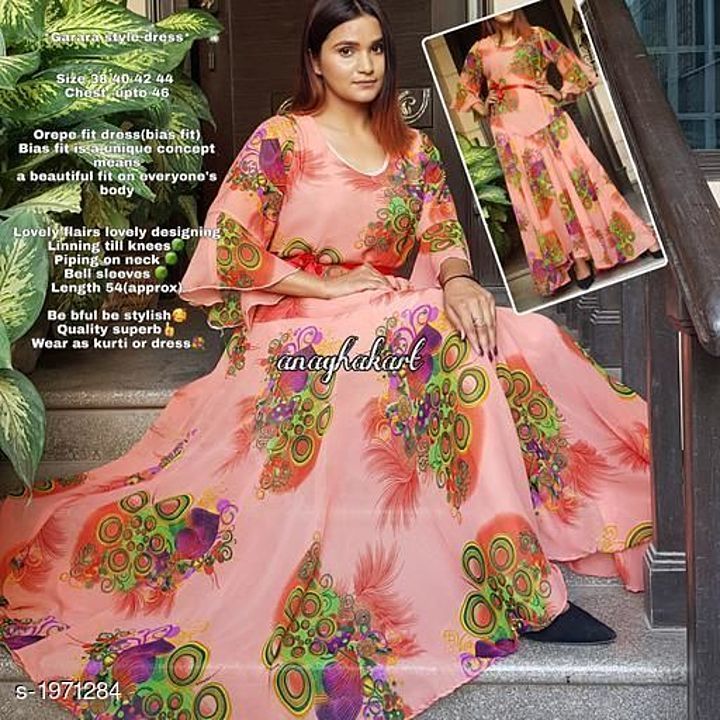 *anaghakart*®

⚜ *Georgette Gown*⚜

_Get perfect photos with this fluid georgette classy trendy long uploaded by MAA VESHNODEVI GARMENTS  on 7/14/2020