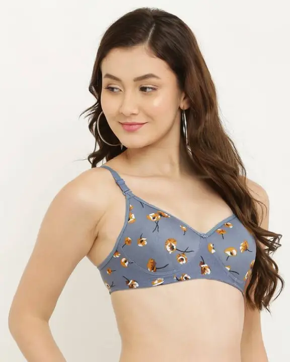 Grey Flower Print Design Lightly Padded with Non Wired T-Shirt Bra uploaded by business on 5/29/2023