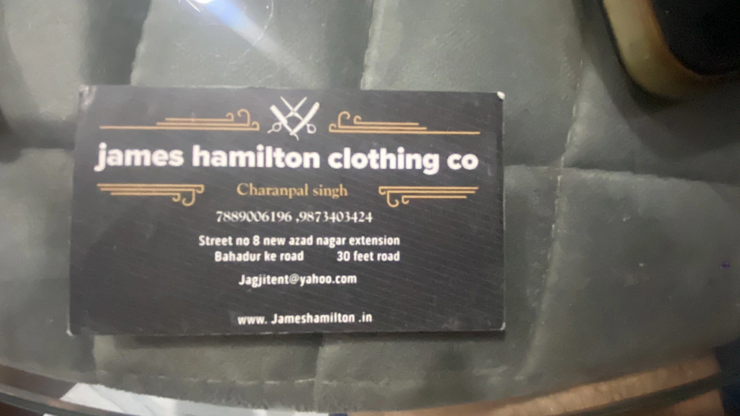 Visiting card store images of James hamliton clothing co