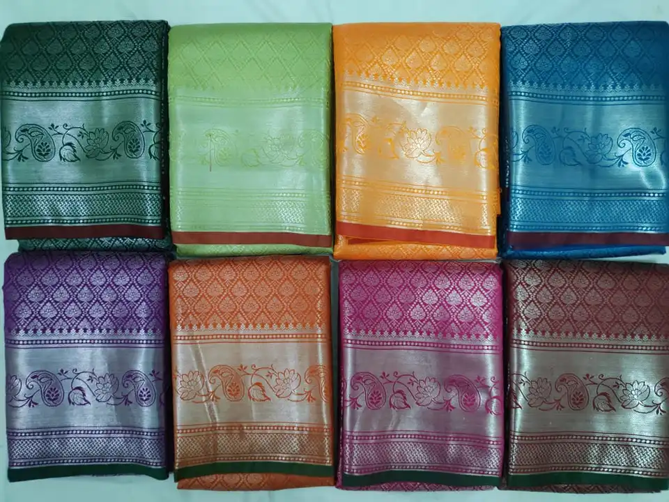 Brocade Silver Zari
Premium Quality Fabrics
Full Saree with Blouse 
Colour - 8
Set  - 8
Price - 320/ uploaded by business on 5/29/2023