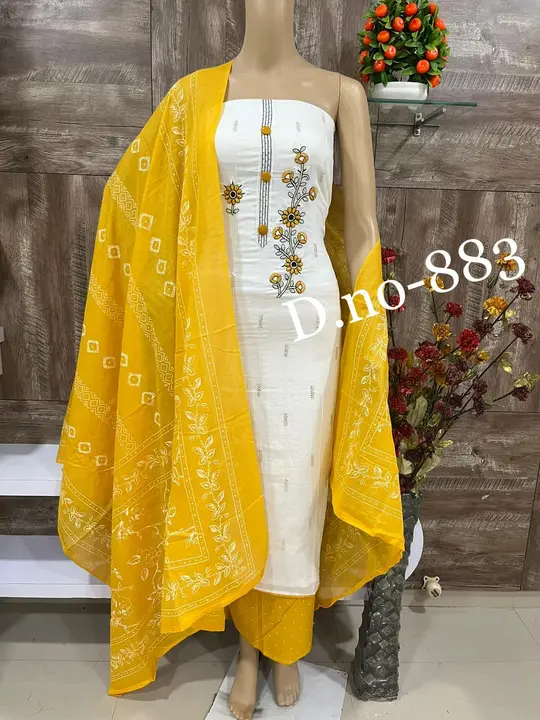 Heavy Embroidery Flower Work Designer Cotton Suit Material uploaded by Zuberiya Global on 5/29/2023