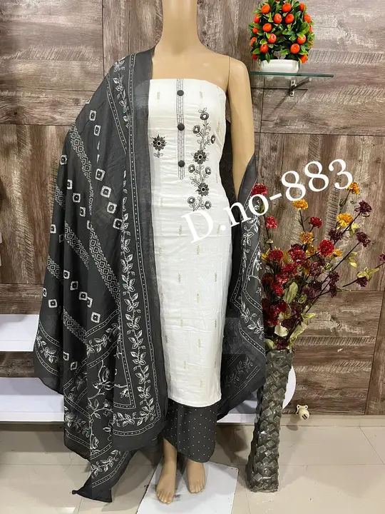 Heavy Embroidery Flower Work Designer Cotton Suit Material uploaded by Zuberiya Global on 5/29/2023