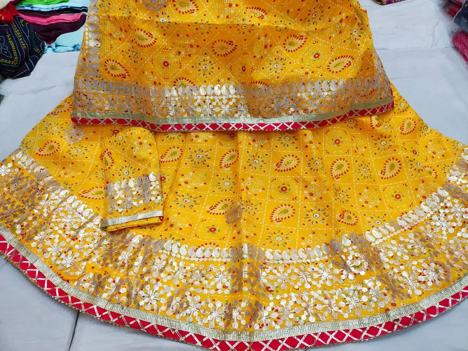 big bumper 
New launch kota doriya fabric bhandej print lehnga with duppta inner linig aster banglor uploaded by Gotapatti manufacturer on 5/4/2024
