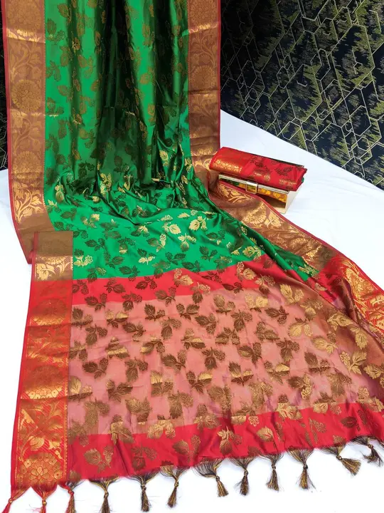 Beautiful Gold Zari Weaving With Chit Pallu And Self Weaving Work All Over Saree uploaded by DHANANJAY CREATION  on 5/30/2023