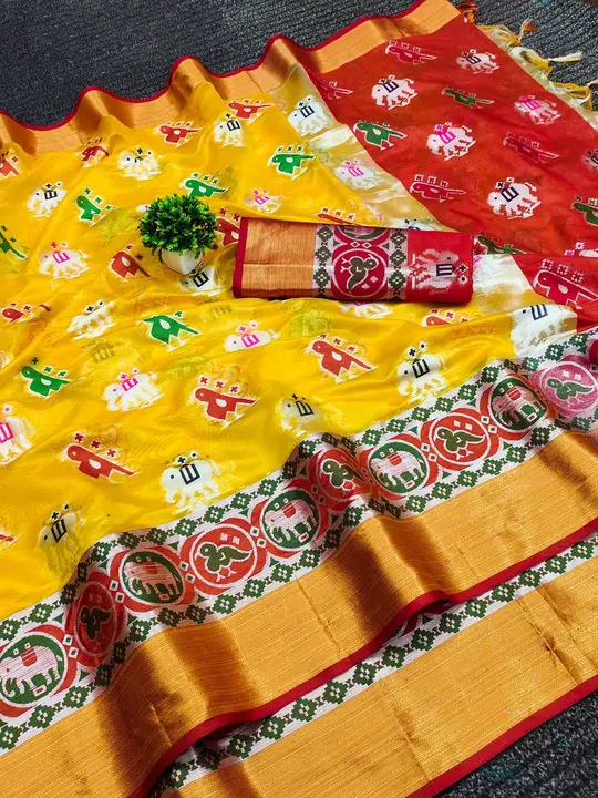 Silk Banarasi Patola Silk Blend Saree And Silver Zari & Mina Butta Work With Contrast Pallu With Tre uploaded by DHANANJAY CREATION  on 5/30/2023