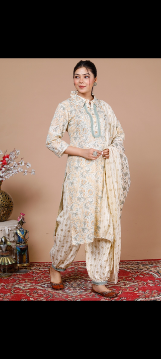 New staright with afgani pant 3 pc set Rayon fabric embroidery on Yoke  uploaded by Radhe international on 5/30/2023