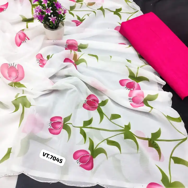 ☘️🛎️🛎️ NEW Launching  🛎️🍀

*🔖 VT.7045🧝*

🥻 Sari Fabric: Premium Georgette with Floral Digital uploaded by Vishal trendz 1011 avadh textile market on 5/30/2023