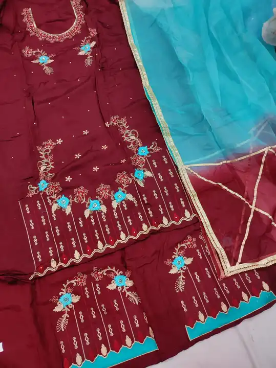 upada silk suit with organza dupatta uploaded by Manish sales on 5/30/2023