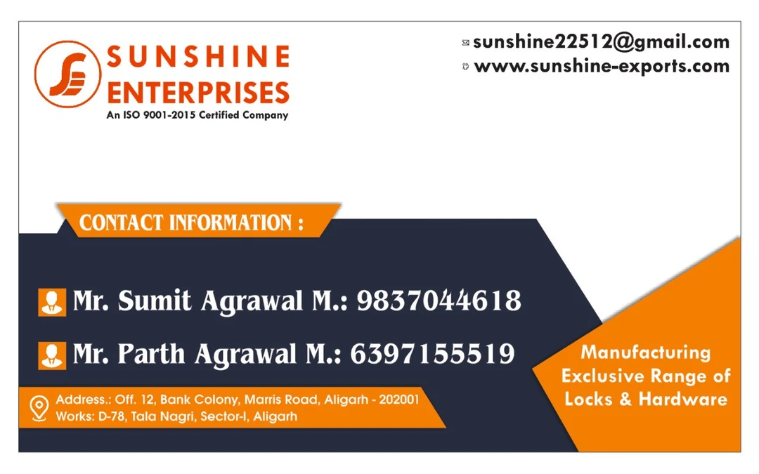 Visiting card store images of Sunshine