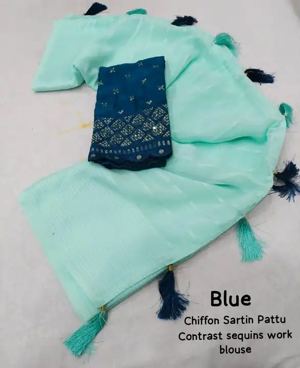 Soft chiffon saree with satin strips uploaded by Suyukti fab on 5/30/2023