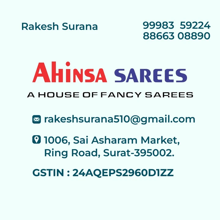 Visiting card store images of Ahinsa Sarees