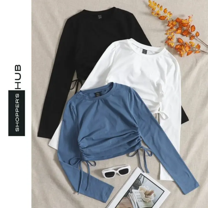 Imported Drawstring Long Sleeve Crop Top uploaded by Shoppers Hub on 5/30/2023