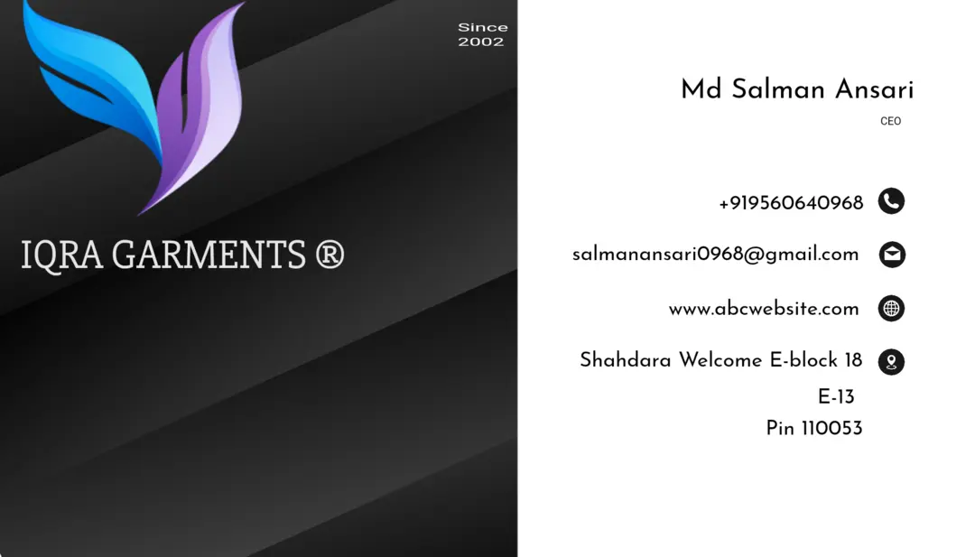 Visiting card store images of IQRA Gatments