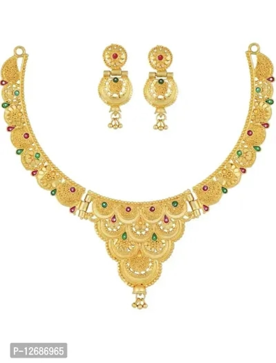 Graceful New Latest Gold Plated Design Necklace Jewellery And Earrings Set uploaded by Udaan on 5/30/2023