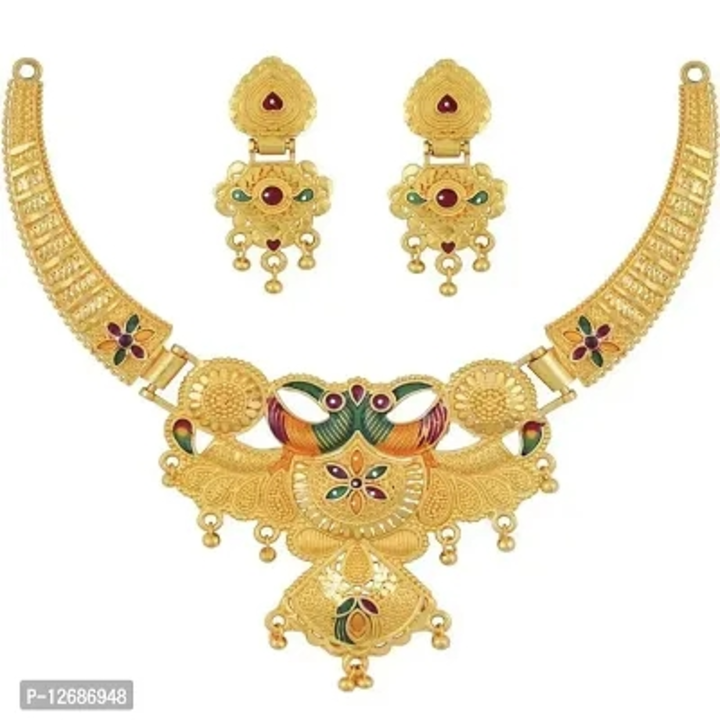 Graceful New Latest Gold Plated Design Necklace Jewellery And Earrings Set uploaded by Udaan on 5/30/2023