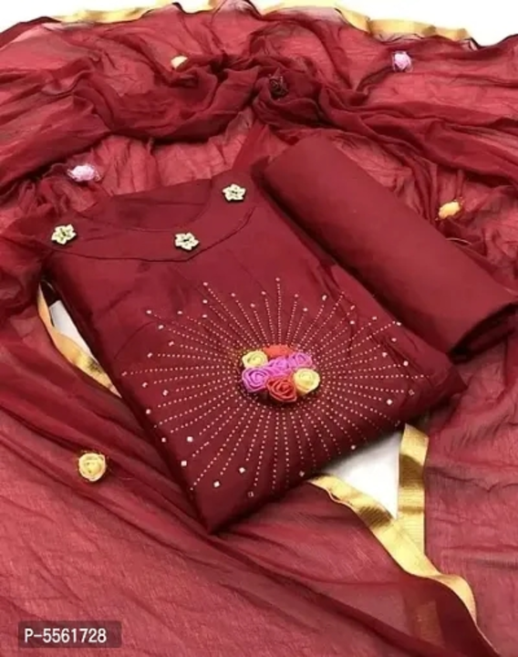 Attractive Cotton Diamond Work Dress Material With Dupatta  uploaded by Udaan on 5/30/2023