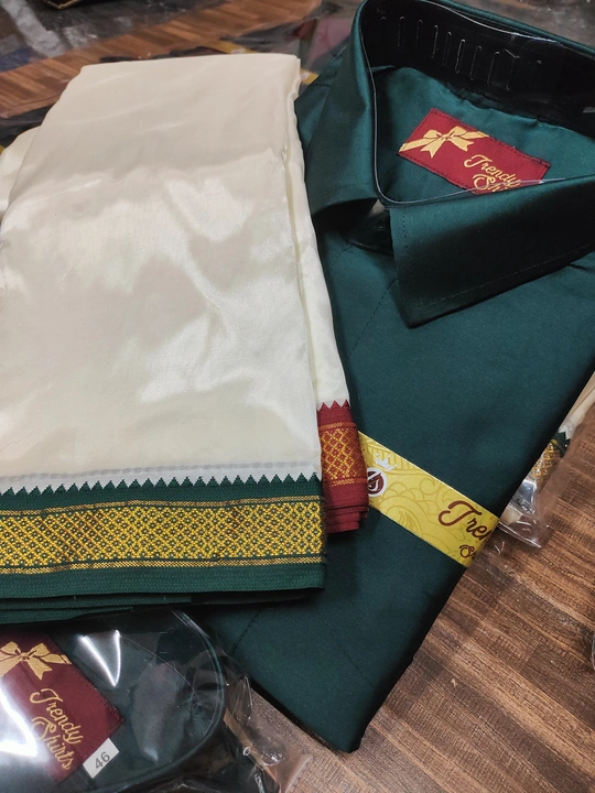 Silk shirt and dhoti with angavastram  uploaded by Onam Kerala saree manufacturers  on 5/31/2023