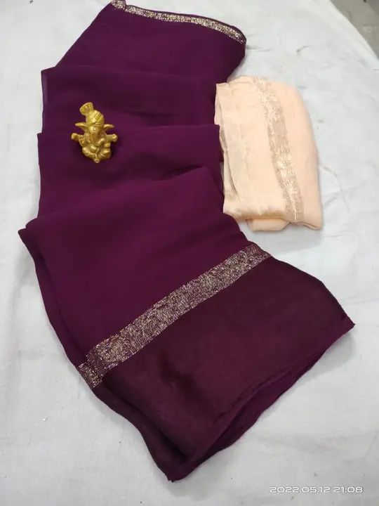 New launch saree viscos sattan ptta
Plain die contrast blouse matching 
Sareee cut 5.5
Blouse .80cm  uploaded by Gotapatti manufacturer on 5/31/2023