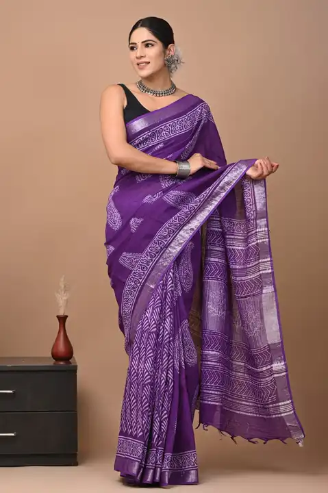 Cotton mix linen saree  uploaded by Haksv on 5/31/2023