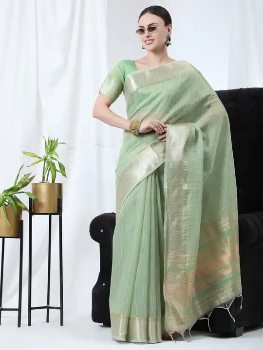 Tissue linen silk saree uploaded by VARDHAK COLLECTION  on 5/31/2023