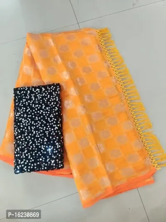 Classic Crepe Jacquard Work Saree With Sequence Blouse Piece  uploaded by Udaan on 5/31/2023