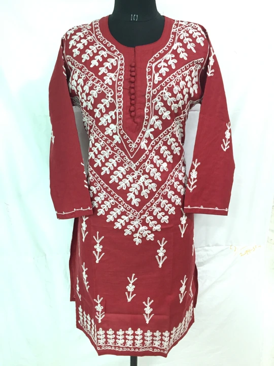 Chikan kari kurti aari work 
Fabric khadi cotton
Length 44 
Size 36-46 
 uploaded by business on 5/31/2023